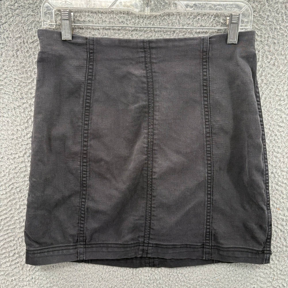 Free People Skirt Womens 8 Black Modern Femme Denim Mini Seamed Back Zip